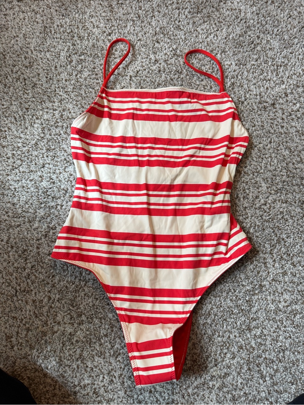 SOLID & STRIPED Reversible Red and Cream Striped One-Piece Swimsuit